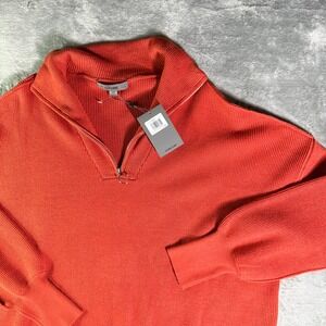 G/FORE Viscose Blend Quarter Zip Ribbed Knit Sweater Orange/Racer $795 Size L